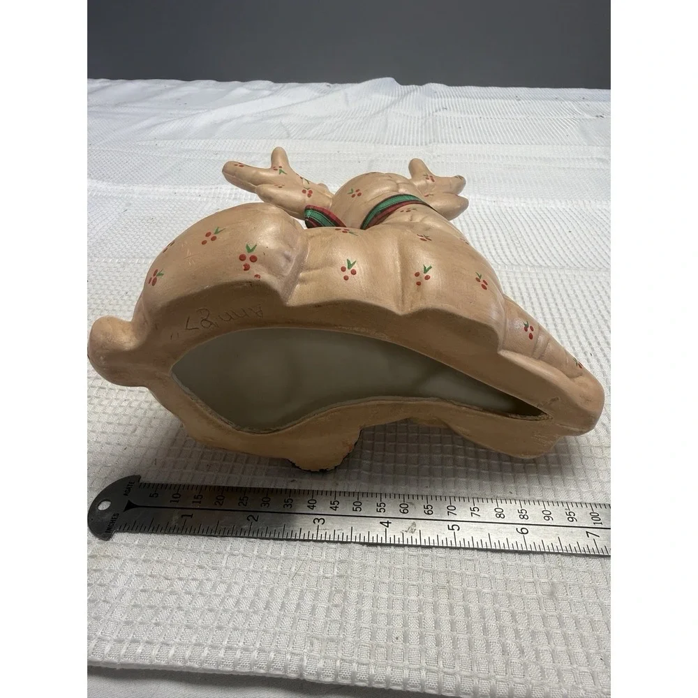 Vintage Hand Painted Kimple Ceramic Mold Quilted Christmas Reindeer Figurine